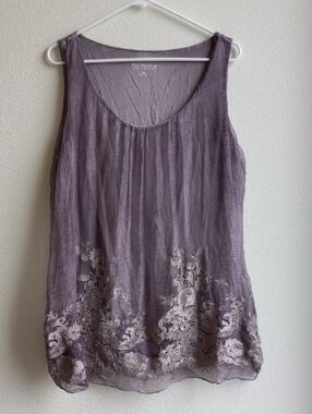 Soft Surroundings Lavender Sleeveless Embroidered Tunic Top Size Large